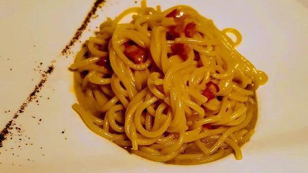 Spaghetti Alla Gricia Con Tartufo · Homemade spaghetti, white wine sauce, pancetta, parmigiano cheese, truffle oil.
