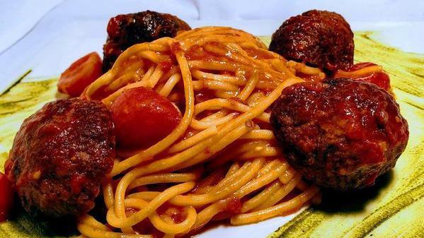 Spaghetti Con Polpette · Homemade spaghetti, grass fed beef meatballs, tomato sauce, parmigiano cheese.