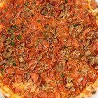 Meat Lovers Pizza · Marinara, mozzarella, pepperoni, sausage, and meatballs. That's a freaking good pizza.