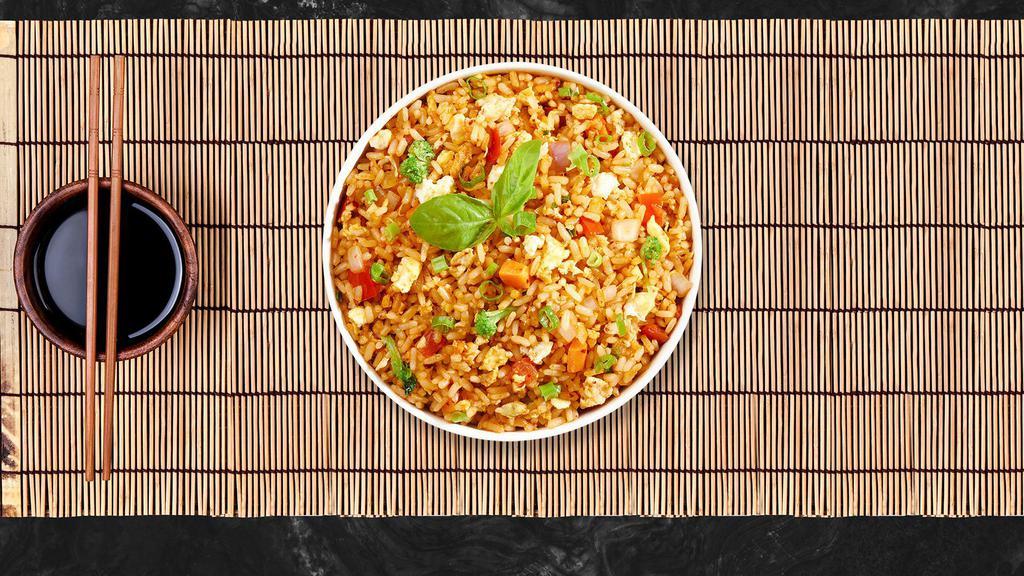 Thai High Sailing · Stir fried rice with egg, tomato, onion, scallion, carrot and Chinese broccoli.