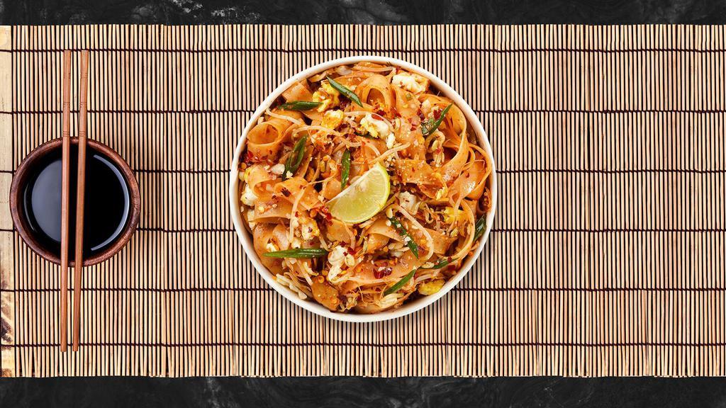 Pad Thai Therapy · Stir fried thin rice noodles, egg, scallion, bean sprout and crushed peanut in tamarind sauce.