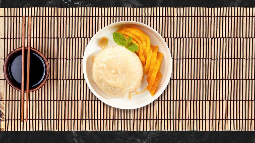 Mango With Coconut Sticky Rice · Delicious thai sticky rice paired with seasonal mango and condensed milk.