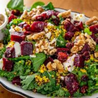 Beet & Goat Cheese · Baby spinach, arugula, kale, quinoa, dried cranberries, walnuts, with balsamic vinegar.