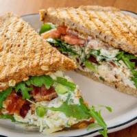 Chicken Salad Sandwich · Bacon, avocado, swiss cheese, arugula tomatoes, on 7 grain bread, or spinach wrap, with Fren...