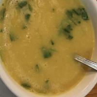 #1 Dal Soup · Vegan. Gluten free. Lentil soup flavored with shallot and cilantro.