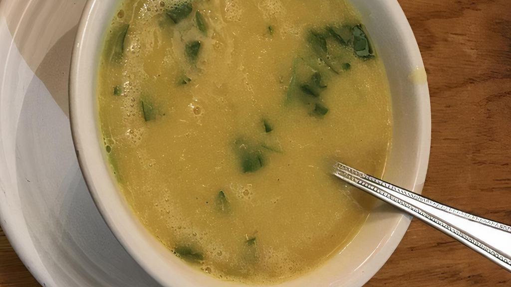 #1 Dal Soup · Vegan. Gluten free. Lentil soup flavored with shallot and cilantro.