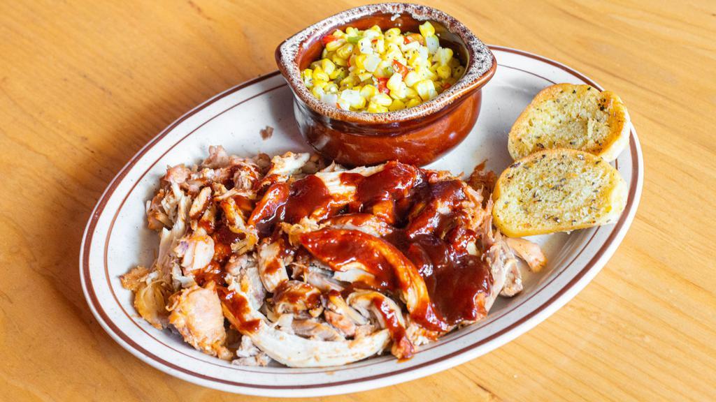 Pulled Chicken Platter · No bones. Comes with one side.
