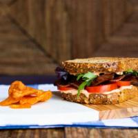 Chipotle Blt · Crispy bacon, house-made chipotle mayo, mixed greens, and tomatoes on seven-grain Pullman br...