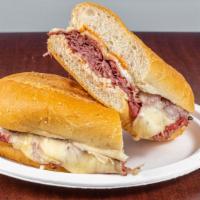 The Playmaker · Hot Pastrami, Melted Swiss, Coleslaw, Russian Dressing, on a Hero
