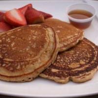 Protein Pancake Combo · Egg whites with multi grain protein pancakes.