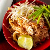 Chicken Pad Thai · Stir fried with egg, onion, green and red pepper, fried bean curd, bean sprout, and sugar sn...