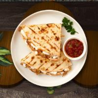 Fire Quesadilla  · Chicken, peppers, onions, jalapeno, cheddar cheese, and mozzarella cheese in a grilled torti...