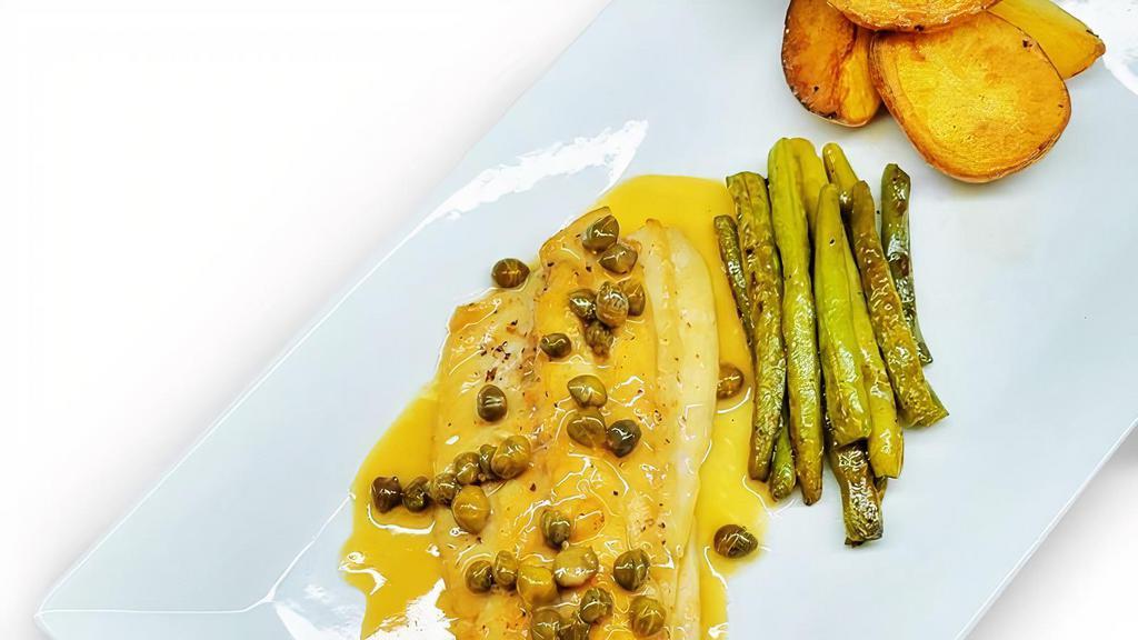 Special Fish · Striped bass in red pepper sauce and olives served with mashed potatoes and string beans