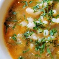 Minestrone · mixed vegetable soup with Sardinian fregola