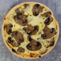 Mushroom Quiche · Mushrooms, white sauce (mozzarella cheese, parmesan cheese, heavy cream, eggs)