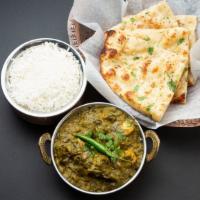 Saag Paneer · Traditionally cooked spinach with Indian cheese.