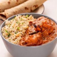 Chicken Tikka Masala Bowl · Legendary North Indian tomato sauce with a touch of cream.  Spice Level: Medium