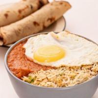 Egg Bhaji Bowl · Sliced hardboiled eggs in a spiced veggie curry popular in Mumbai, served with cumin rice. S...