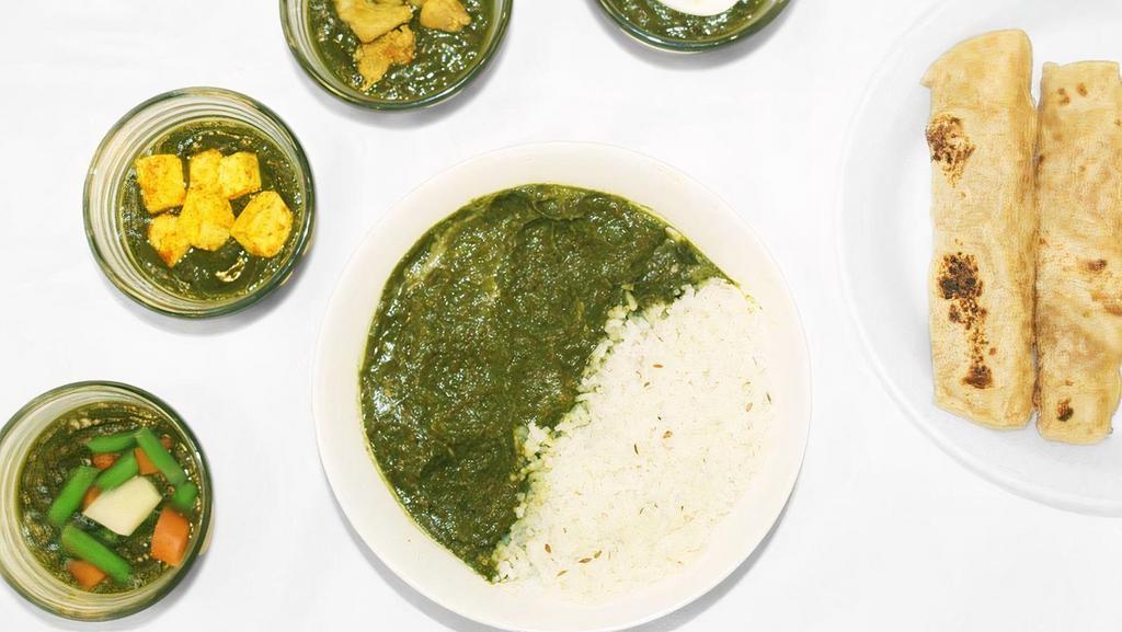 Palak Sauce  · Protein of your choice marinated in a creamy spinach-based sauce. Spice Level: Mild