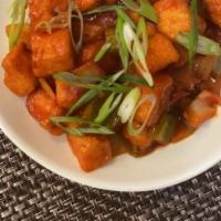 Chilli Paneer · Tangy paneer, cheese, green chili, ginger-spicy and hot!