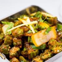 Bhindi Masala · Wok tossed okra, onion and bell pepper.