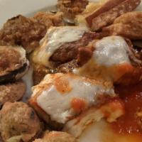 Hot Antipasto (For Two) · Clams oregenato, mussels, stuffed eggplant, mozzarella carozza, stuffed mushrooms, shrimp or...