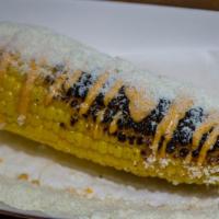 Mazorca · Roasted corn, chipotle mayo, cotija cheese.