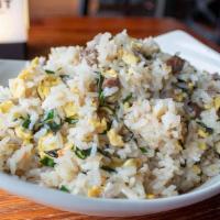 Basil Fried Rice · Served with onion, carrot and snow peas. Choose from chicken, beef or shrimp.