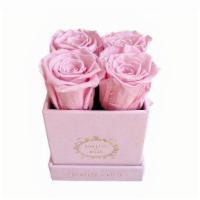 Suede Pink Small Square · Suede Pink Square Box with 4 Preserved Roses