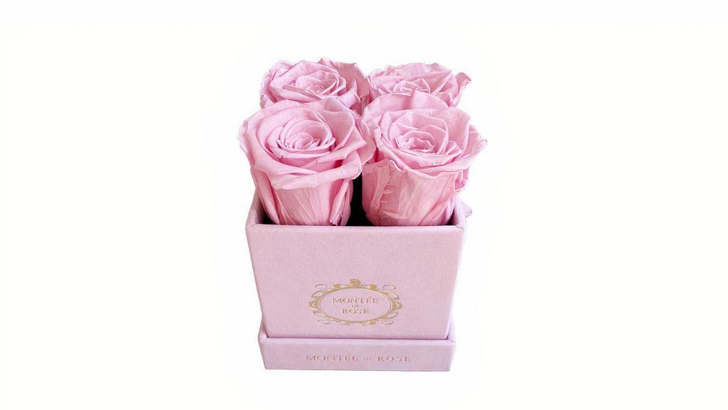 Suede Pink Small Square · Suede Pink Square Box with 4 Preserved Roses
