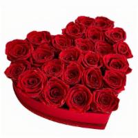 Suede Red Heart · 24-26 Preserved Roses in Suede Red Heart box