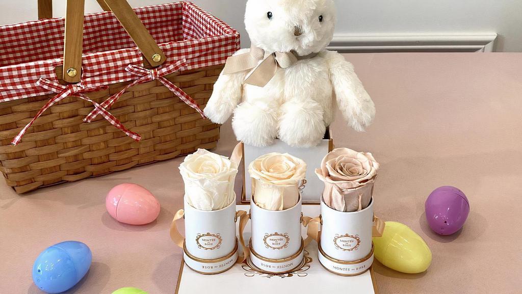 Neutrals Mini Set · Rose colors from left to right:  Cream, Champagne, Blush (bunny included)