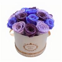 Violet Dome · White Round Box with 24-28 Preserved Roses • Light Purple, Violet, Dark Purple combination