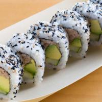 California Roll · Freshwater crab meat, Japanese mayo, avocado, cucumber, toasted black and white sesame seeds.