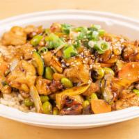 Grilled Chicken Bowl · Teriyaki grilled all natural chicken; all bowls served with grilled vegetables including eda...