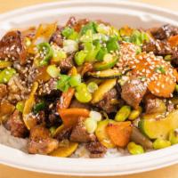 Grilled Beef Bowl · Teriyaki grilled beef; all bowls served with grilled vegetables including edamame, zucchini,...