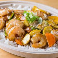 Seared Shrimp Bowl · Teriyaki seared shrimp; all bowls served with grilled vegetables including edamame, zucchini...