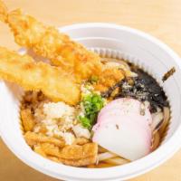 Udon Noodle Soup · Tempura shrimp, roasted nori, sweet tofu, fish cake, scallion, tempura flakes, togarashi (pe...