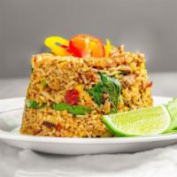 Basil Fried Rice · Stir fried rice with chilli, onion, long hot pepper, basil, and egg.