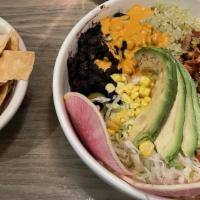 Fajita Bowls · Corn, Avocado, Pico De Gallo, Jalapenos, Beans, Chips or Tortillas