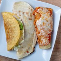 Combo (1) · One ground beef enchilada, one ground beef burrito, and one hard shell taco.
