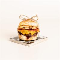 Bbq Burger Slider · Juicy beef patty with melted cheddar cheese, bbq sauce, crispy bacon, and fried onion string...