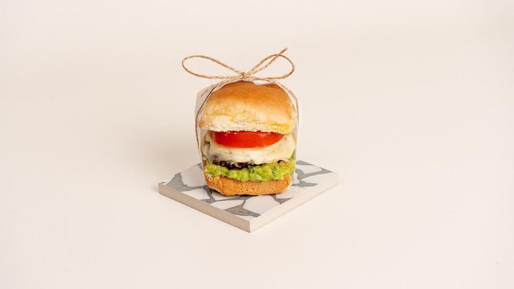 Southwest Slider · Juicy beef patty with pepper jack cheese, tomato, and guacamole on a toasted bun.