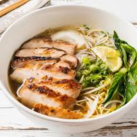 Soul Chicken Pho Noodle Soup · Chopped grilled chicken. Served with chicken broth soup, onions, scallions, lemon, and basil...