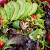 Wild Mushroom Salad · mescaline, sautéed wild mushrooms, cherry tomatoes, avocado, smoked almonds, scallions, soy ...