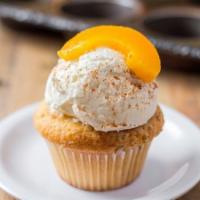 Peach Cobbler · vanilla cake filled with cinnamon peach puree, topped with brown sugar streusel, homemade wh...