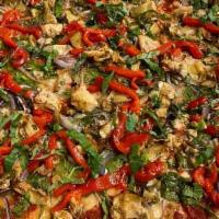 The Vegan · Violife Vegan Mozzarella, Marinated Artichokes, Basil, Roasted Red Peppers, Red Onions, Spin...