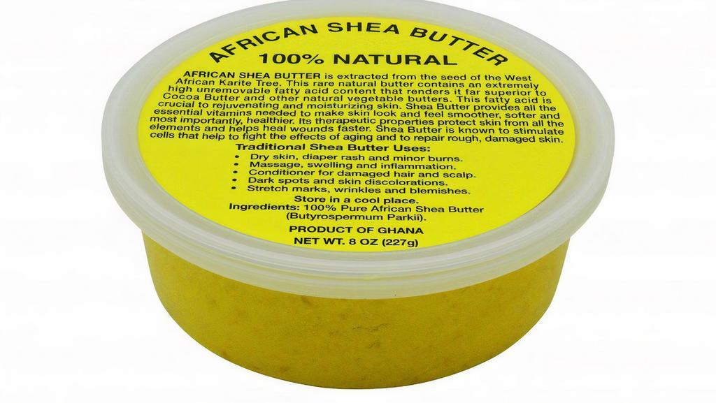 100% Natural Yellow African Shea Butter 8Oz  · African Shea Butter contains a rich amount of unremovable fatty acid which renders it far superior to cocoa butter and other natural vegetable butters.