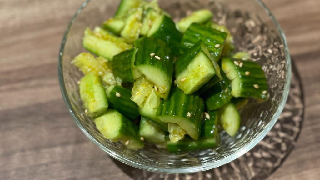 Cucumber Tataki · Chopped Cucumber with sesame oil, sesame seed, and salt