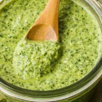 Homemade Pesto Pasta · Pesto sauce prepared WITHOUT nuts. Choice of pasta. Served with fresh bread, choice of optio...